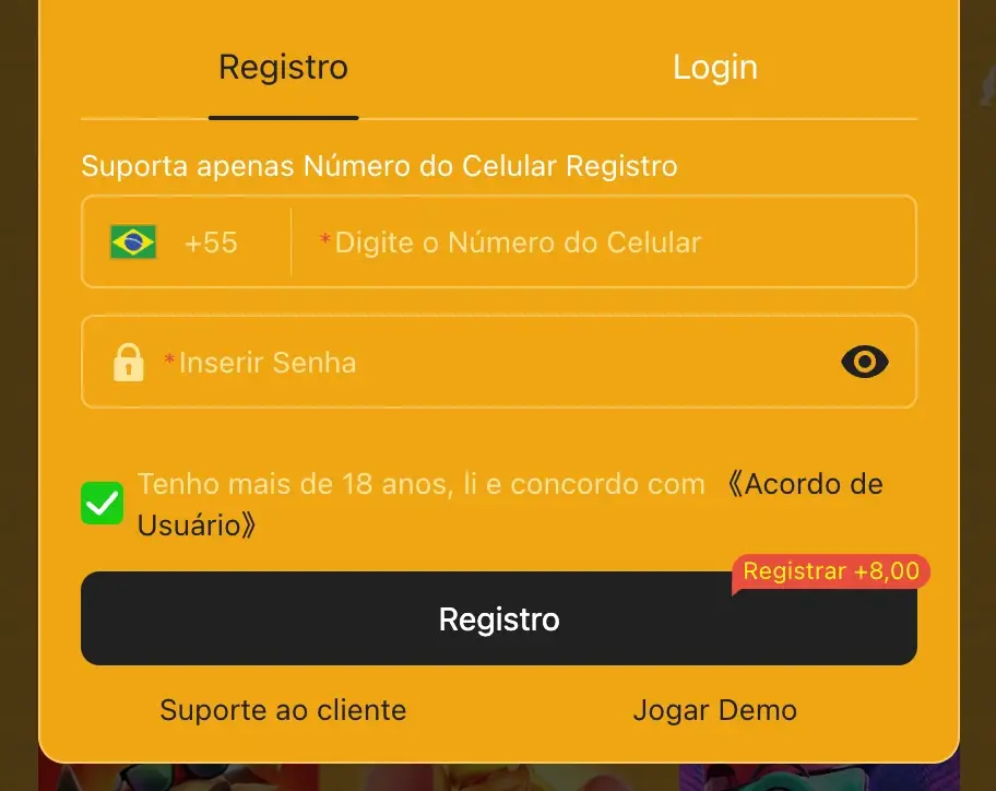 Tela de registro no site oficial GM7BET com
